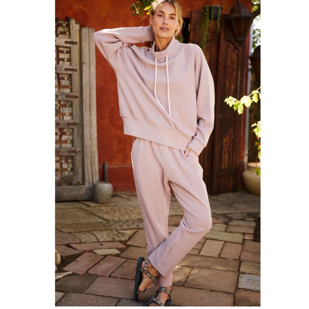 Varley Anthrologie Maceo Mauve Knit Lounge Set Sweatshirt and Joggers Size Large